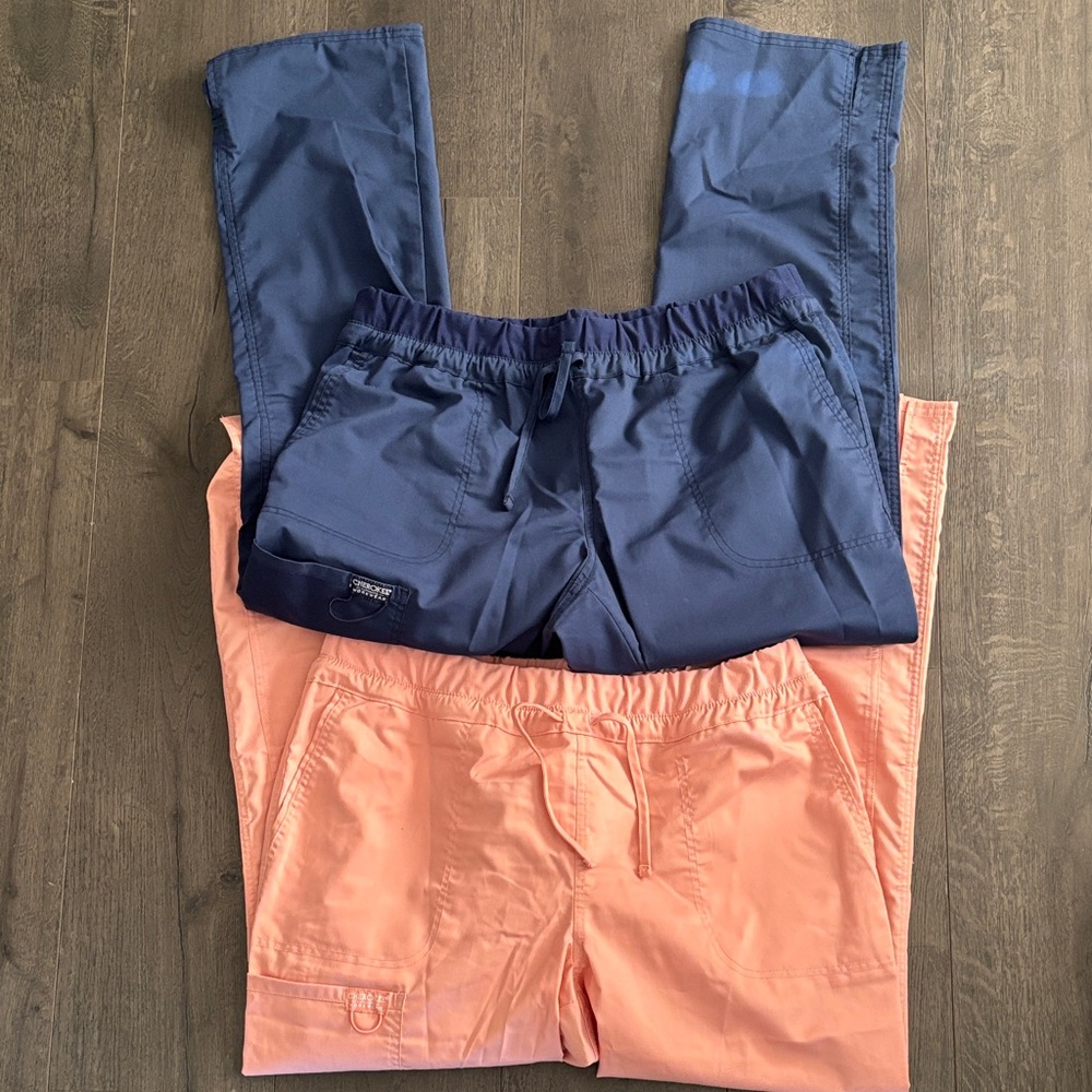 Women's Navy and Peach Flare Scrubs